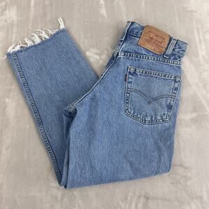 Levis 550 Jeans Womens 29 Blue Denim Raw Hem Cutoff Relaxed Straight Y2K Hi Rise
